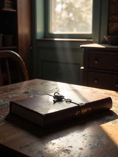 古籍书籍封面,线装书样式,深色封皮,古典书法字体,古代书房背景,柔和光线